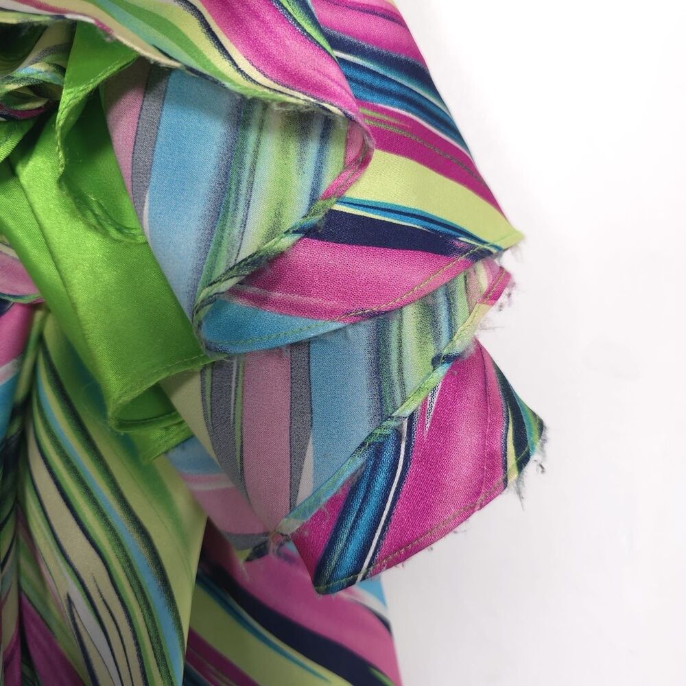 Mac Duggal Couture Size‎ 0 Maxi Dress Open Back Slit Satin Multicolor Striped - Picture 14 of 16
